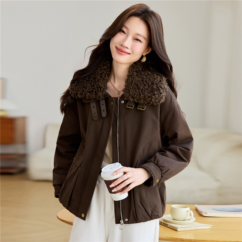 2025年冬季可拆卸羊羔毛翻领加厚加绒内里棉服棉衣派克服,女装棉衣/棉服,简韵佳
