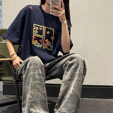 万针全刺绣工艺高品质260克双纱纯棉美式高街短袖T恤特P33，男装T恤，电商A486