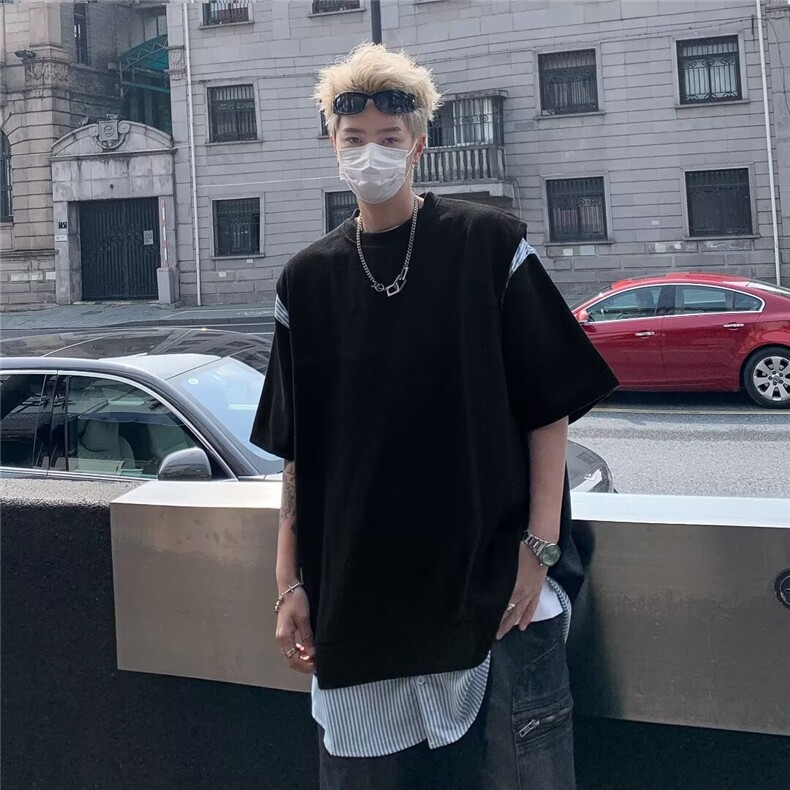 短袖假两件新款青春流行潮流潮T恤夏季男标准圆领时尚,男装T恤,星座716-2