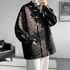 8XL-M特大码新中式蝴蝶扣暗纹长袖衬衫男复古装小众唐装CS509P55，男装衬衫，电商D206-1