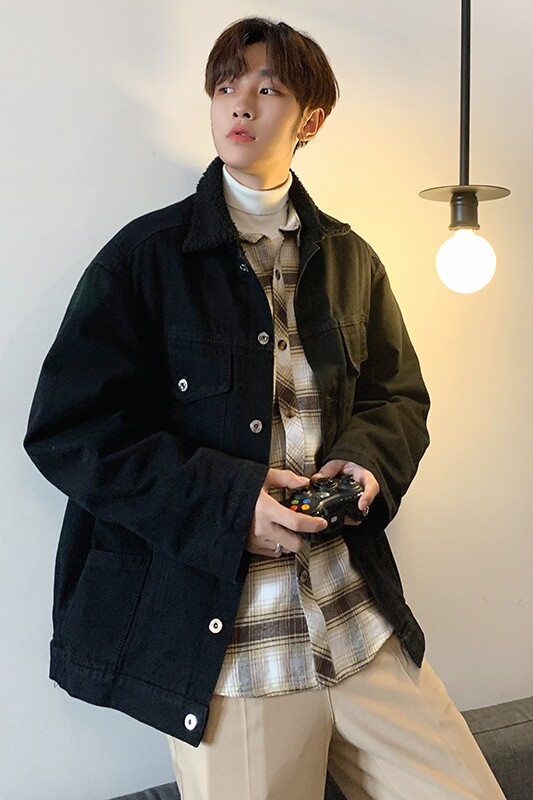 冬季情侣牛仔羊羔毛棉衣棉服港风加绒防寒外套男女MY66,男装棉衣,电商D202