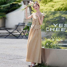 莱赛尔天丝套装裙女夏装2025新款显瘦短袖上衣+半身裙两件套套裙，女装套装/套裙，米雪儿