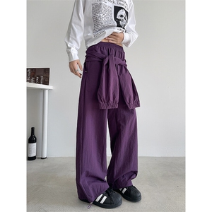 8XL-M 休闲裤男美式高街纯色绑带宽松跳舞直筒裤潮K9127P68控98图片