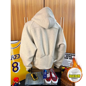 480G重磅加绒硬挺boxy男女秋冬美式高街结构半拉链卫衣开衫厚外套图片