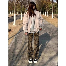 秋季速干迷彩裤女美式直筒宽松冲锋休闲裤ins潮牌简约情侣裤子，男装休闲裤，星座506A