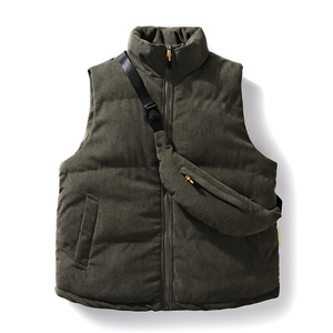 冬季灯芯绒棉马甲男日系复古加厚立领棉服情侣外套配挎包8516-P70图片
