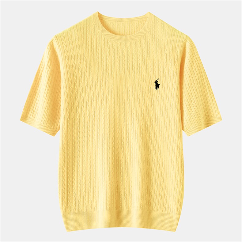 时尚潮流2025年春季单件羊毛麻花圆领短袖，女装羊毛衫，星纬羊绒