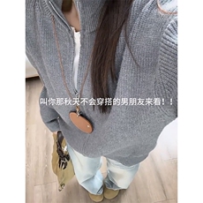 重磅秋冬北极绒双拉链毛衣开衫美式复古休闲慵懒风宽松针织衫外套，男装针织衫/毛衣，电商A486