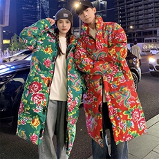A3男女大花中长款棉衣外套棉袄保暖防寒棉服新中式表演出大差价，男装棉衣，星座115A(原星座507）