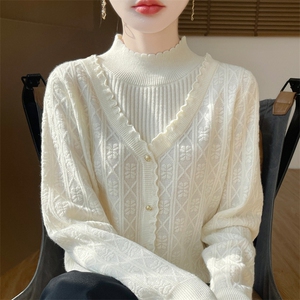 2025年秋季新款百搭女士假两件针织开衫图片
