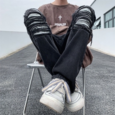 B221美式ins高街暗黑小众拉链破洞牛仔裤LK23052-P65控88，男装牛仔裤，电商B221