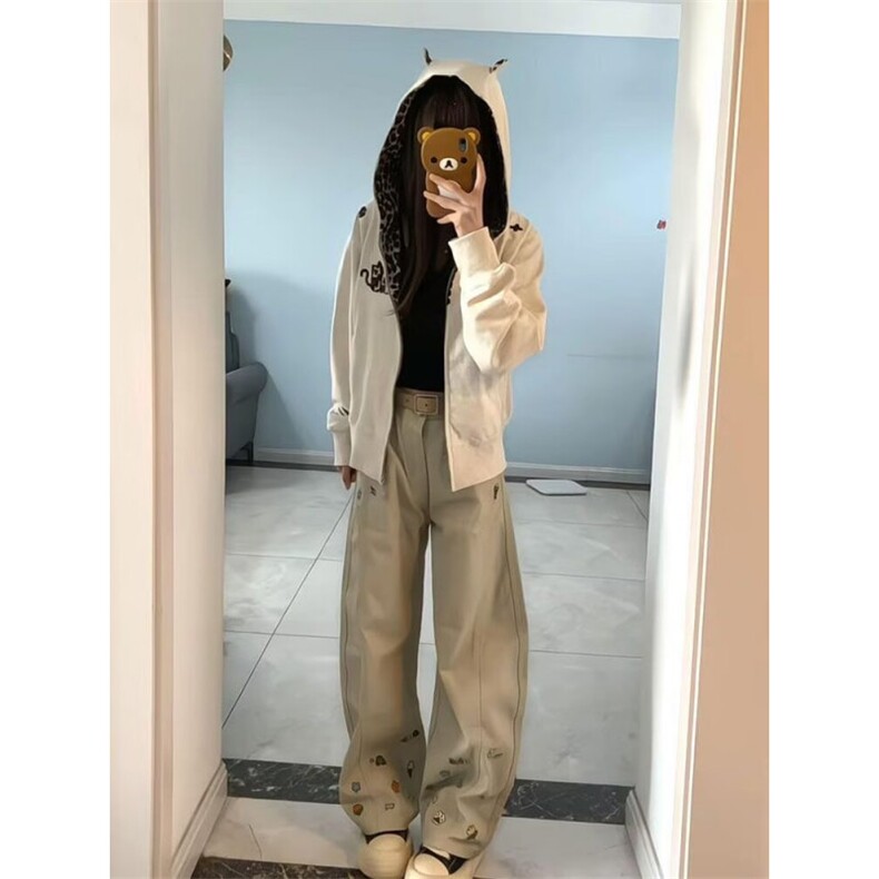 美式痞帅高级感卡通弯刀牛仔裤男生ootd穿搭裤子慵懒松弛感阔腿裤,男装牛仔裤,四季星座505