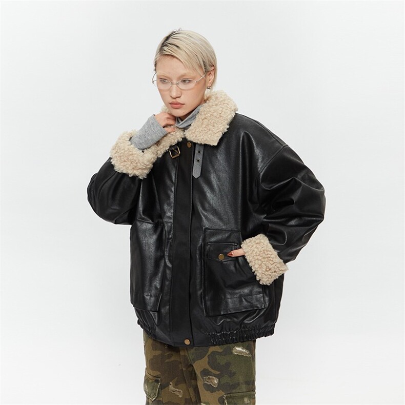 美式复古夹棉加厚皮衣外套男女痞帅情侣羊羔毛拼接皮棉服,男装皮衣,星座1210-1