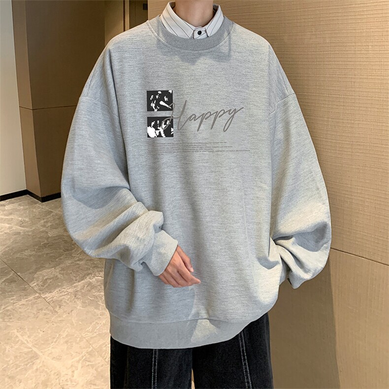 5XL华夫格卫衣男大码胖子圆领长袖t恤HW76431-P30,男装T恤,电商A040