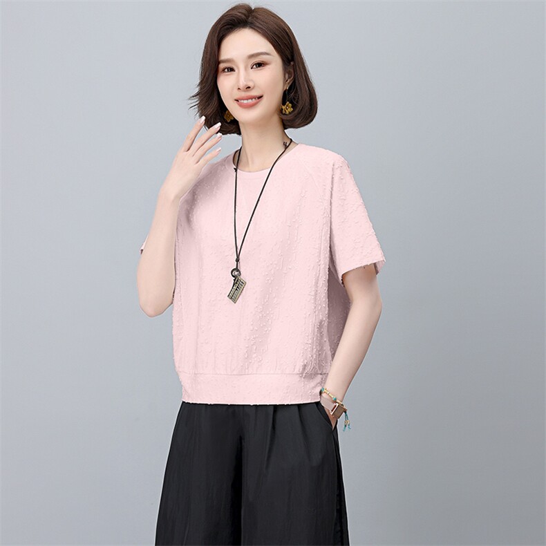 白色T恤女短袖2025夏季新款时尚气质百搭宽松显瘦提花上衣,女装T恤,阿丹