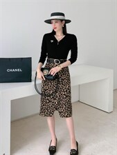 现货秋装新款豹纹修身连衣裙、，女装连衣裙，友一有二