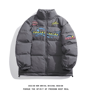 白底22冬季设计感时尚潮流印花保暖厚款立领棉衣MY7024P85控118图片