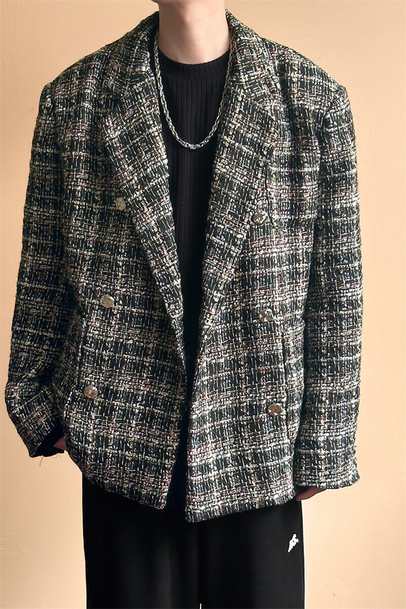 现货新款小香风西装外套男潮格纹呢子西服A351-AX2506-P125,男装西服,电商A351