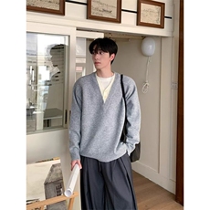 JY272-P60开衫毛衣美式复古休闲慵懒风V领针织衫男纯色外套网图，男装针织衫/毛衣，星座1501-3