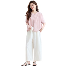 现货2025年夏设计师新款时尚气质休闲修身减龄透气女神两件套装，女装套装/套裙，木子恋