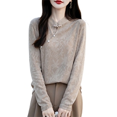 时尚百搭女士秋冬打底衫简约纯色修身显瘦针织衫，女装针织衫/毛衣，绒宛羊绒