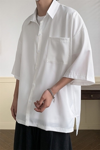 短袖衬衫文艺青年男夏季新款港风宽松冰丝坠感衬衣CS8805-35图片