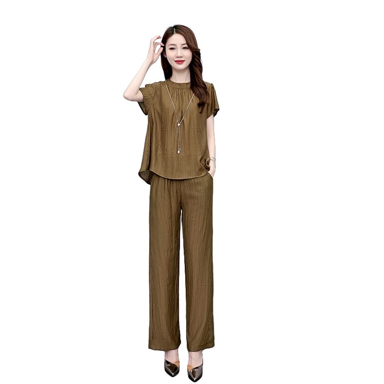 薄款冰丝套装女2025夏新款时尚大码阔腿裤洋气减龄显瘦遮肉两件套,女装套装/套裙,梦依杭