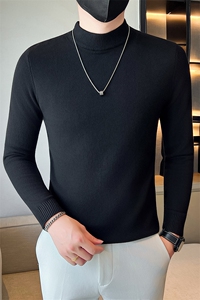 店主风小伙秋冬男士半高领套头长袖针织毛衣男修身301A-1/M68/P38图片