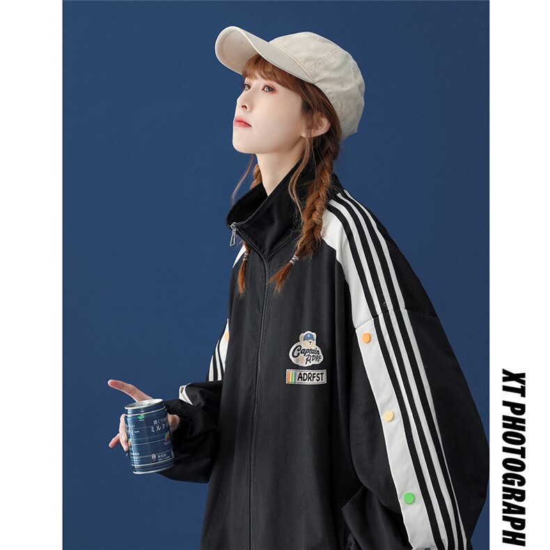 中性秋季百搭袖子拼接彩色宽松夹克情侣棒球服外套 G6251 P65控78图片