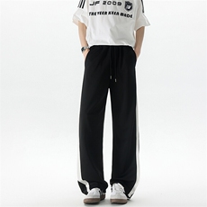 8XL-M撞色阔腿裤男直筒休闲冰丝凉感条纹开叉裤拖地裤K9140P45，男装休闲裤，电商D206-1