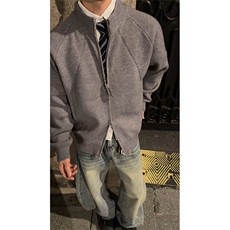 立领双拉链毛衣男女款美式复古拼接开衫外套5Q1146-TP55118，男装针织衫/毛衣，电商A102