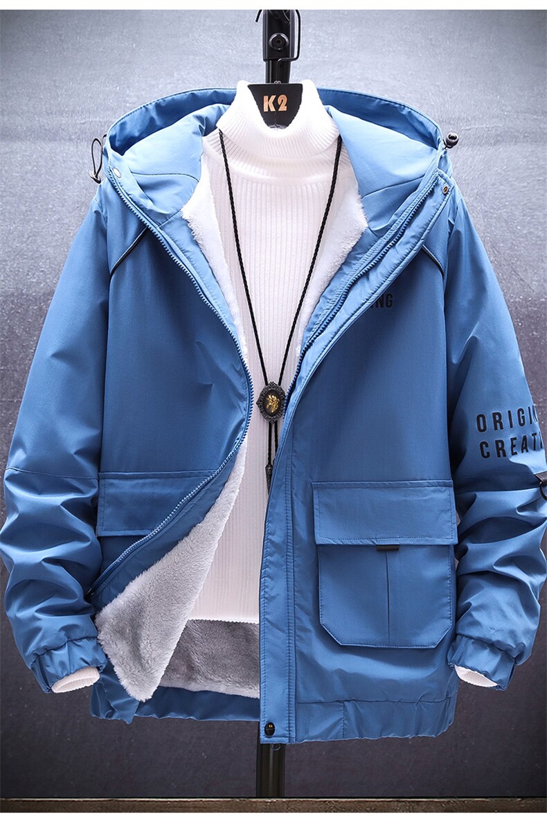 秋冬新款棉服男加绒加厚夹克风衣保暖外套工装棉衣黑色862加绒,男装夹克,星座1207