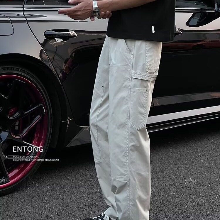 男士休闲裤新款高级感美式简约百搭宽松直筒长裤X66-P48图片