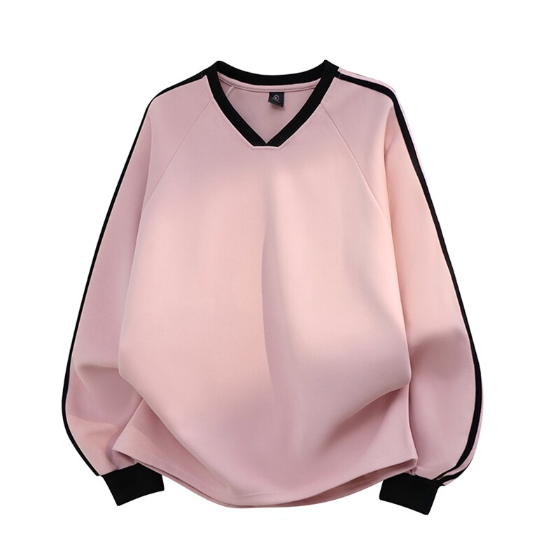 得物400克重磅全棉复合落肩V领全杠撞色卫衣外套RH135-特P35，女装短外套，星座610B-1