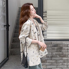 设计感卡通涂鸦印花西装外套女2025秋季新款韩系气质高级感小西服，女装西装，2C317A