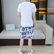 25363-P65夏季休闲T恤短裤男两件套欧货潮牌修身圆领短袖T恤套装，男装休闲套装，电商D310B-1