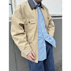 得物品质秋款男夹克衫PU皮领拼接工装大口袋外套AK22P105，男装夹克，星座1013-1