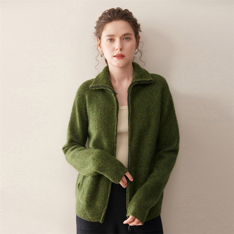 2025秋冬百搭时尚简约花纱加厚兜羊绒开衫，女装羊绒衫，珍丝贝尔