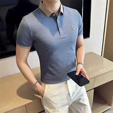 抖音高级感U字刺绣夏季短袖T恤翻领Polo衫半袖D342-T066特P40，男装T恤，电商D342