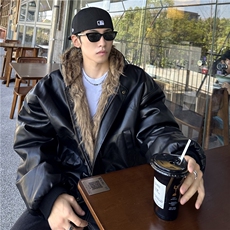 美式短款机车风夹克棉服男女2025秋冬季新款座山雕双面穿皮毛一体，男装夹克，电商C307