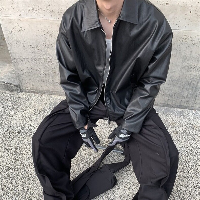 W9496-P70网图现货痞帅Pu皮衣潮牌皮夹克机车服高街外套,男装夹克,星座1608-2
