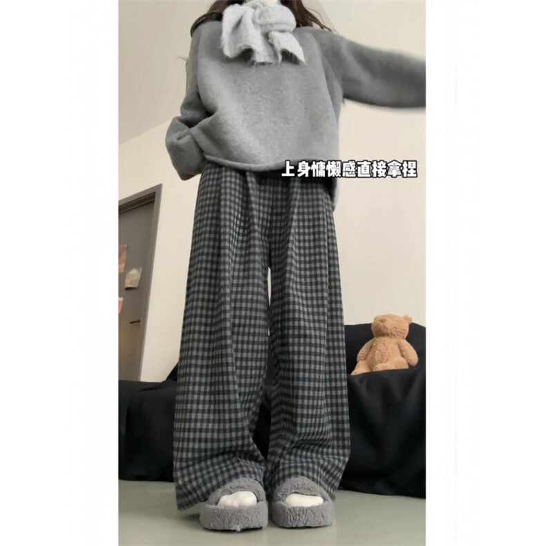 现货 格雷系黑灰格子阔腿休闲裤ZK0451-P35 加绒P4图片