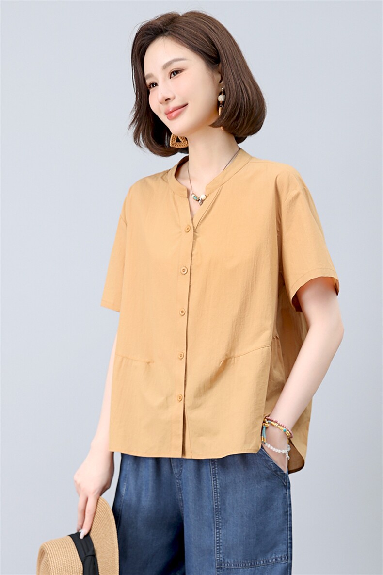2025年夏季休闲文艺纯色小衫,女装衬衫,悦见她