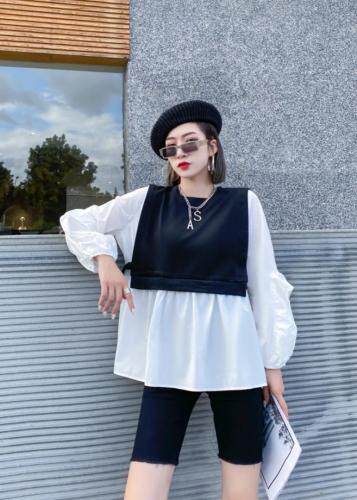 2121秋季新款现货假两件拼接上衣，其它，琼卿格