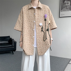 夏季法式小众肌理感衬衫短袖原创立体花朵衬衣多巴胺外套男CS531，男装衬衫，电商D206-1