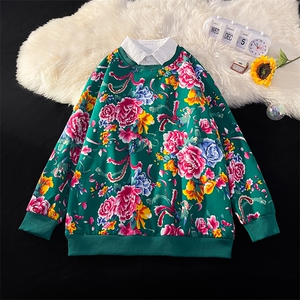 W2情侣大码衬衫领假两件卫衣外套学生班服团队新中式表演出汉服潮图片