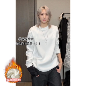 冬季银狐绒370g华棉拼接百搭宽松圆领长袖T恤男T50981J加绒-特P22图片