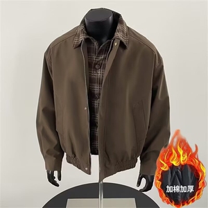 美式格纹翻领拼接加棉外套男冬季假两件情侣夹克棉衣潮JK9210-P85图片