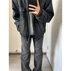 春季美式高街vibe牛仔裤男显瘦休闲百搭直筒微喇裤潮牌LB2233-P48，男装牛仔裤，星座1008