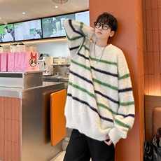 水貂绒条纹毛衣男冬季风宽松外套秋冬款马海毛针织衫M7170，男装针织衫/毛衣，星座1116A-1（原606A）